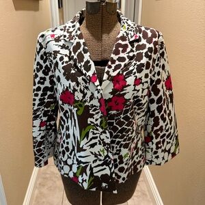Chico's White, Brown & Pink Floral Animal Print Blazer